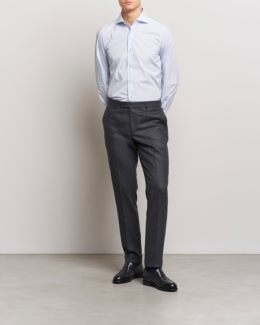 Herr | Skjortor | Finamore Napoli | Milano Slim Washed Dress Shirt Blue Stripe