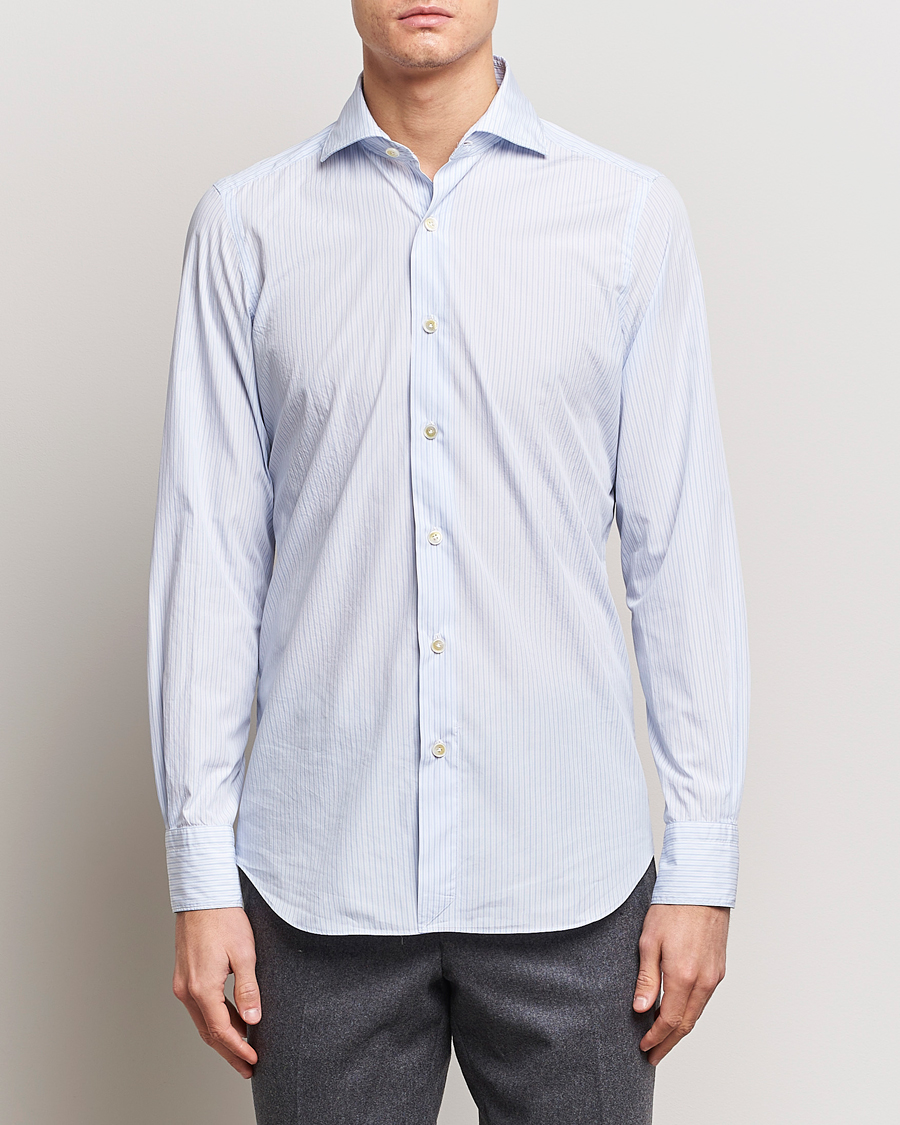 Herr | Businesskjortor | Finamore Napoli | Milano Slim Washed Dress Shirt Blue Stripe