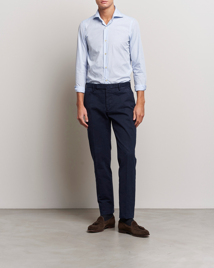 Herr | Skjortor | Finamore Napoli | Milano Slim Washed Dress Shirt Blue Check