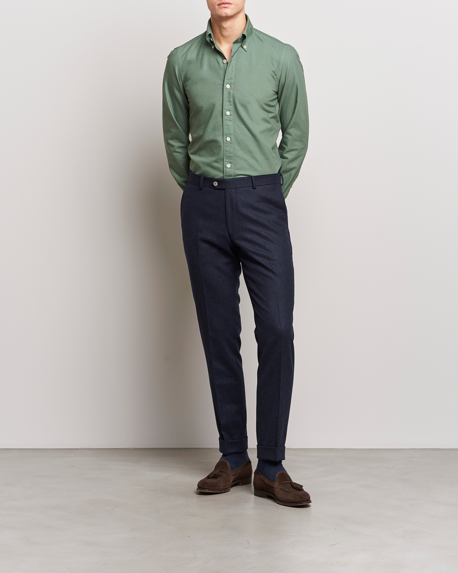 Herr | Skjortor | Finamore Napoli | Tokyo Slim Oxford Button Down Shirt Olive