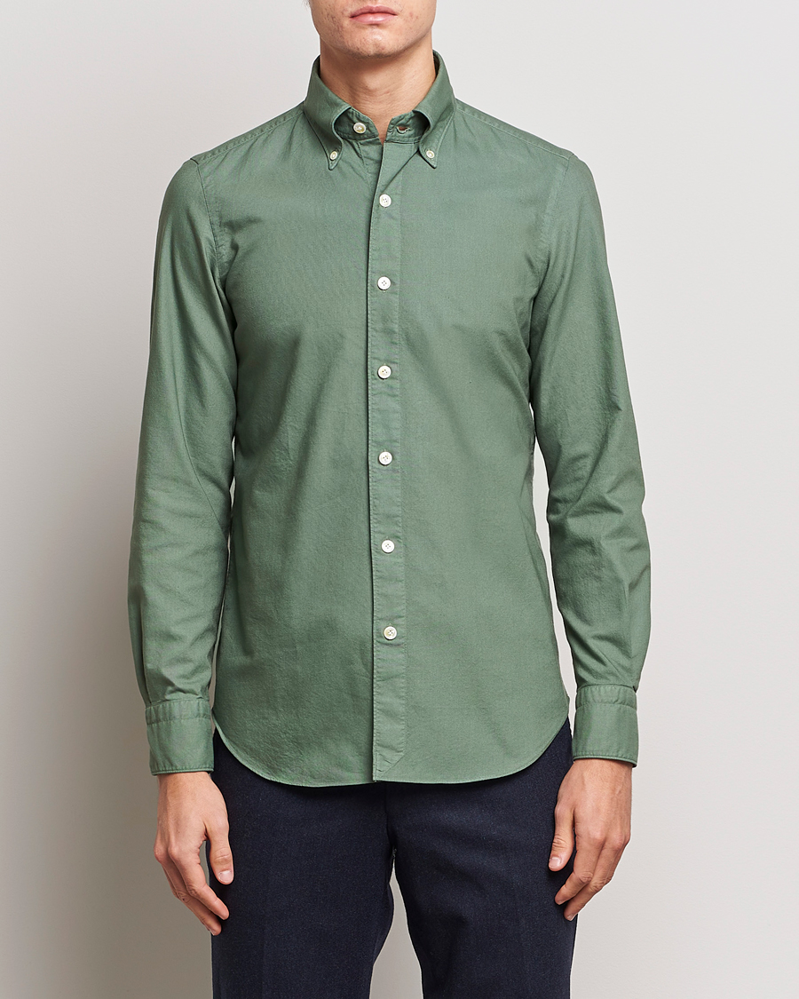 Herr | Skjortor | Finamore Napoli | Tokyo Slim Oxford Button Down Shirt Olive