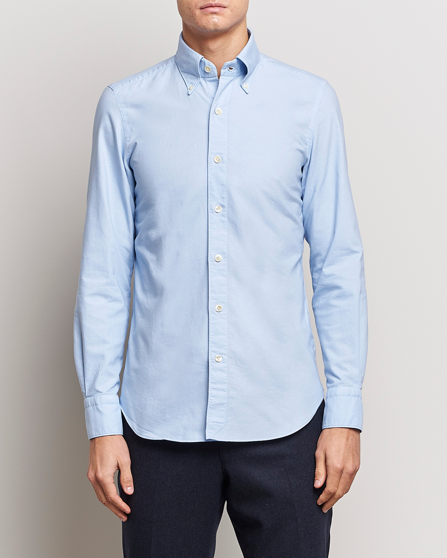 Herr | Skjortor | Finamore Napoli | Tokyo Slim Oxford Button Down Shirt Light Blue
