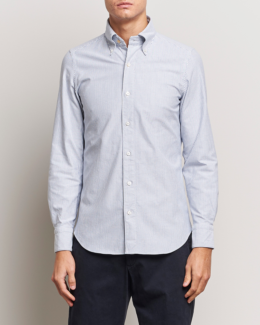 Herr |  | Finamore Napoli | Tokyo Slim Oxford Button Down Shirt Blue Stripe
