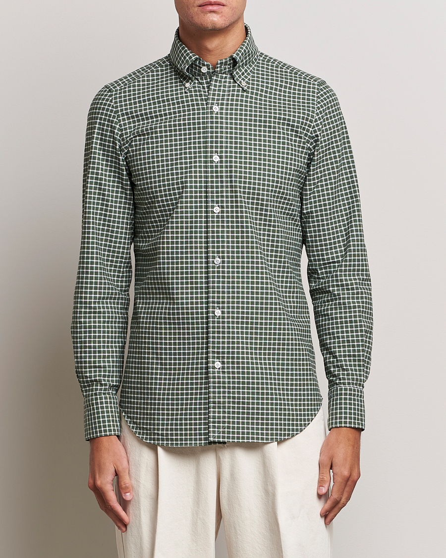 Herr | Skjortor | Finamore Napoli | Tokyo Slim Oxford Button Down Shirt Green Check
