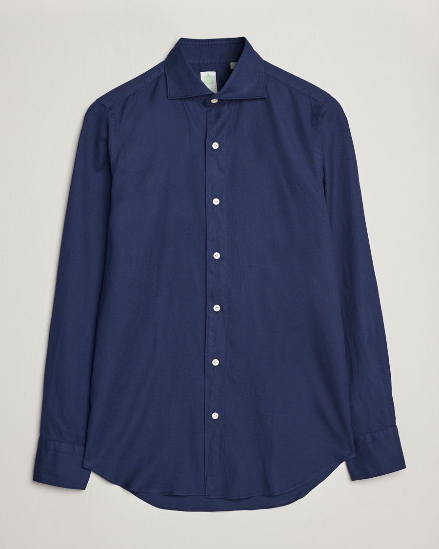Herr | Skjortor | Finamore Napoli | Tokyo Slim Flannel Shirt Navy