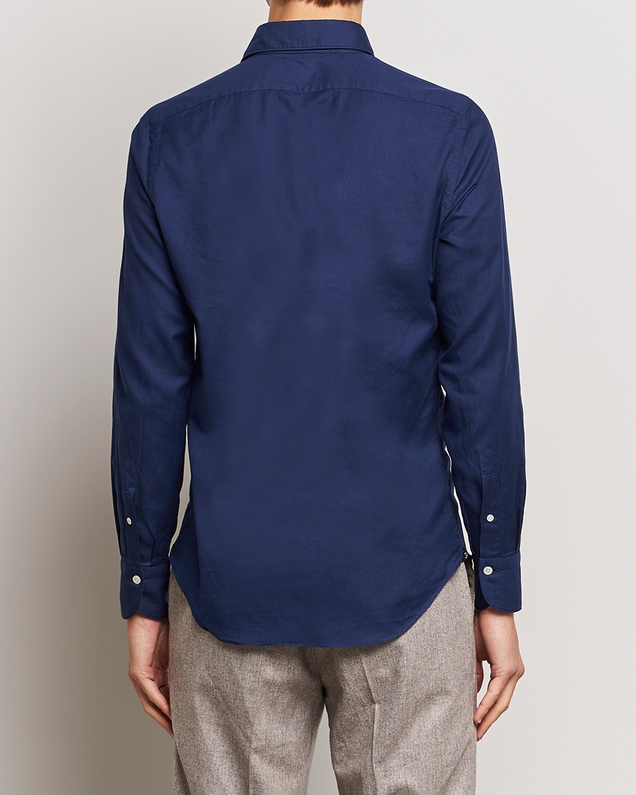 Herr | Skjortor | Finamore Napoli | Tokyo Slim Flannel Shirt Navy