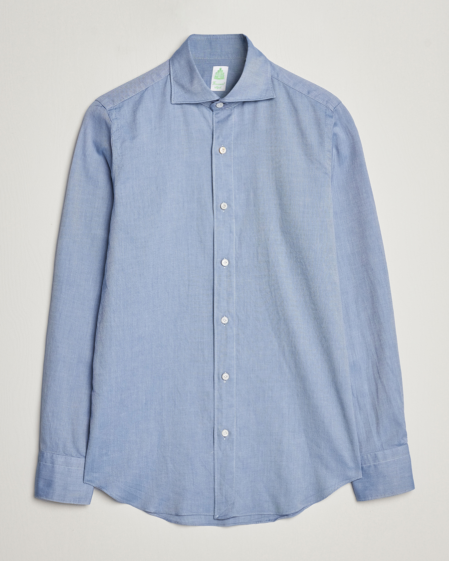 Herr | Skjortor | Finamore Napoli | Tokyo Slim Flannel Shirt Light Blue