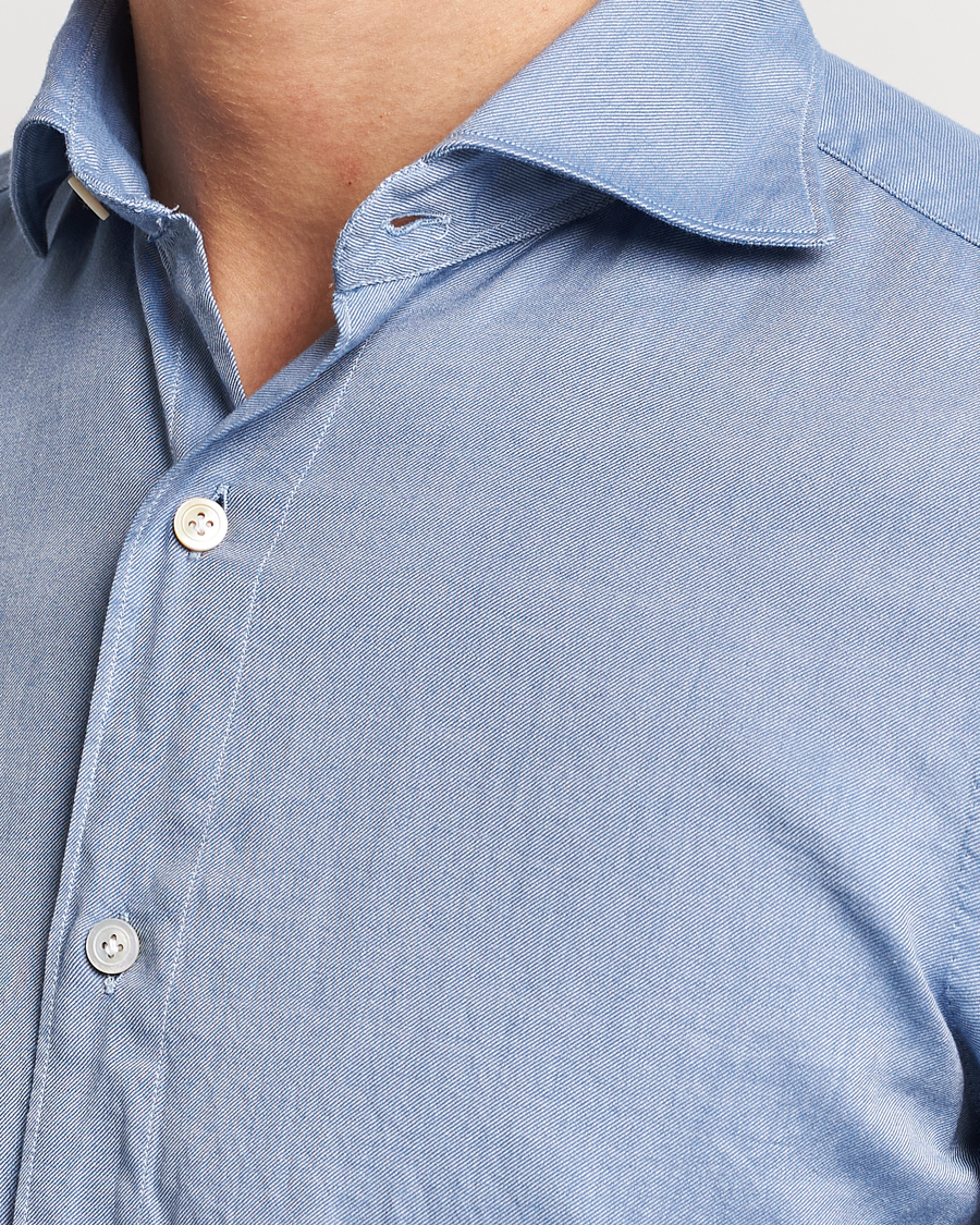 Herr | Skjortor | Finamore Napoli | Tokyo Slim Flannel Shirt Light Blue