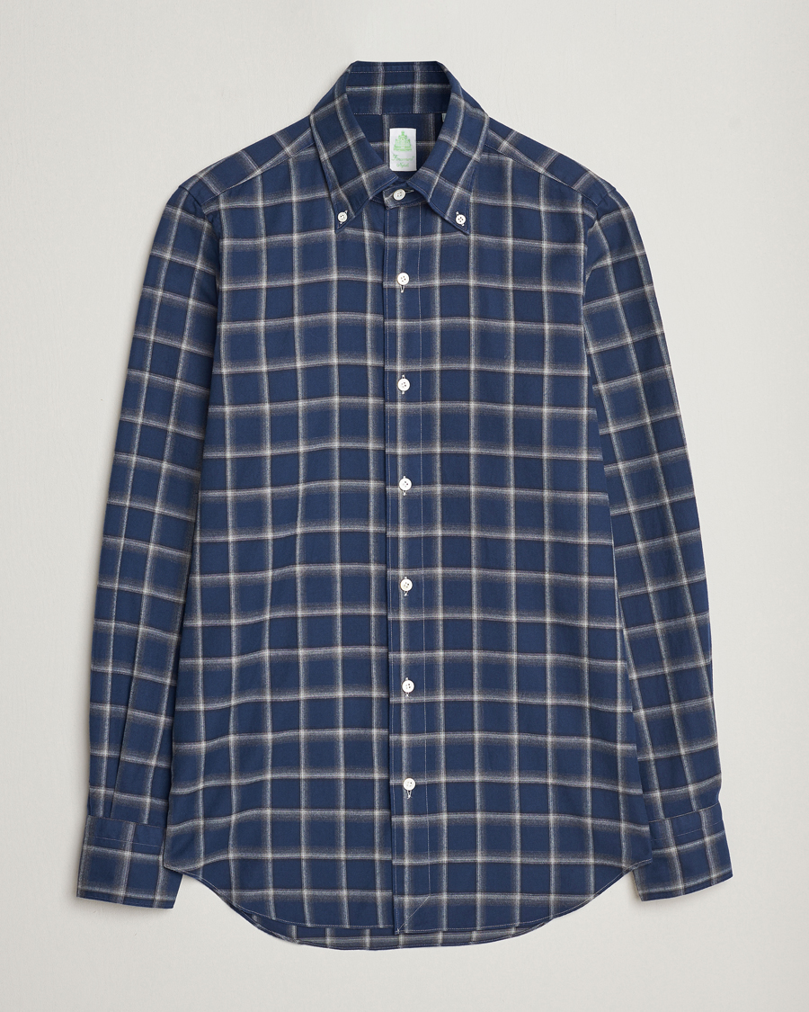 Herr | Skjortor | Finamore Napoli | Tokyo Slim Flannel Button Down Shirt Navy Check