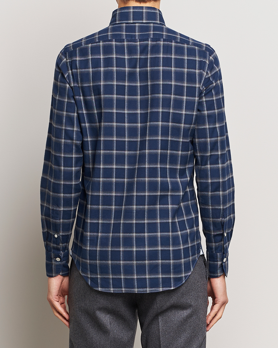 Herr | Skjortor | Finamore Napoli | Tokyo Slim Flannel Button Down Shirt Navy Check