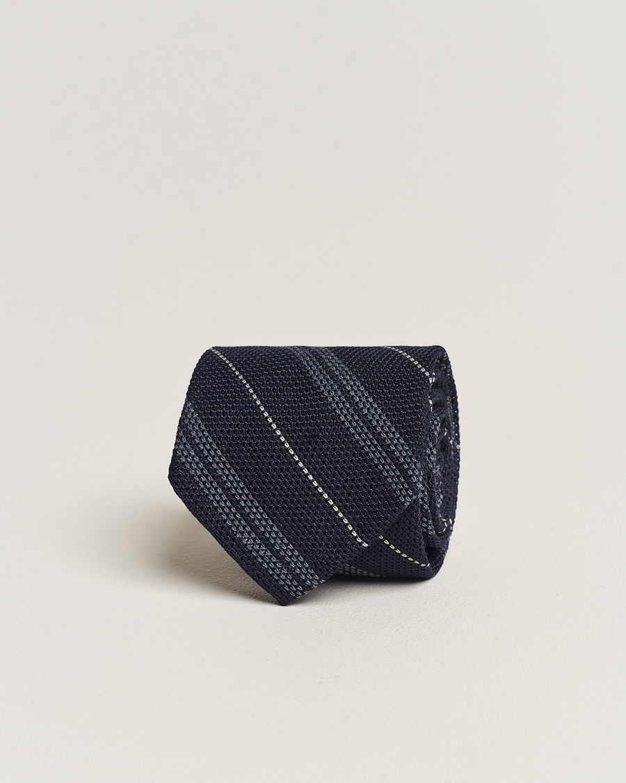 Herr | Finamore Napoli Regimental Grenadine Silk Tie Navy | Finamore Napoli | Regimental Grenadine Silk Tie Navy