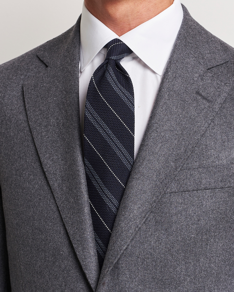 Herr | Finamore Napoli Regimental Grenadine Silk Tie Navy | Finamore Napoli | Regimental Grenadine Silk Tie Navy