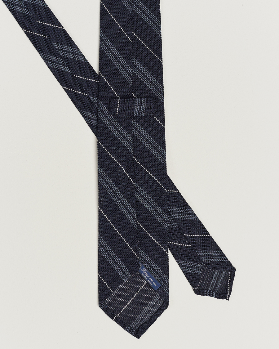 Herr | Finamore Napoli Regimental Grenadine Silk Tie Navy | Finamore Napoli | Regimental Grenadine Silk Tie Navy