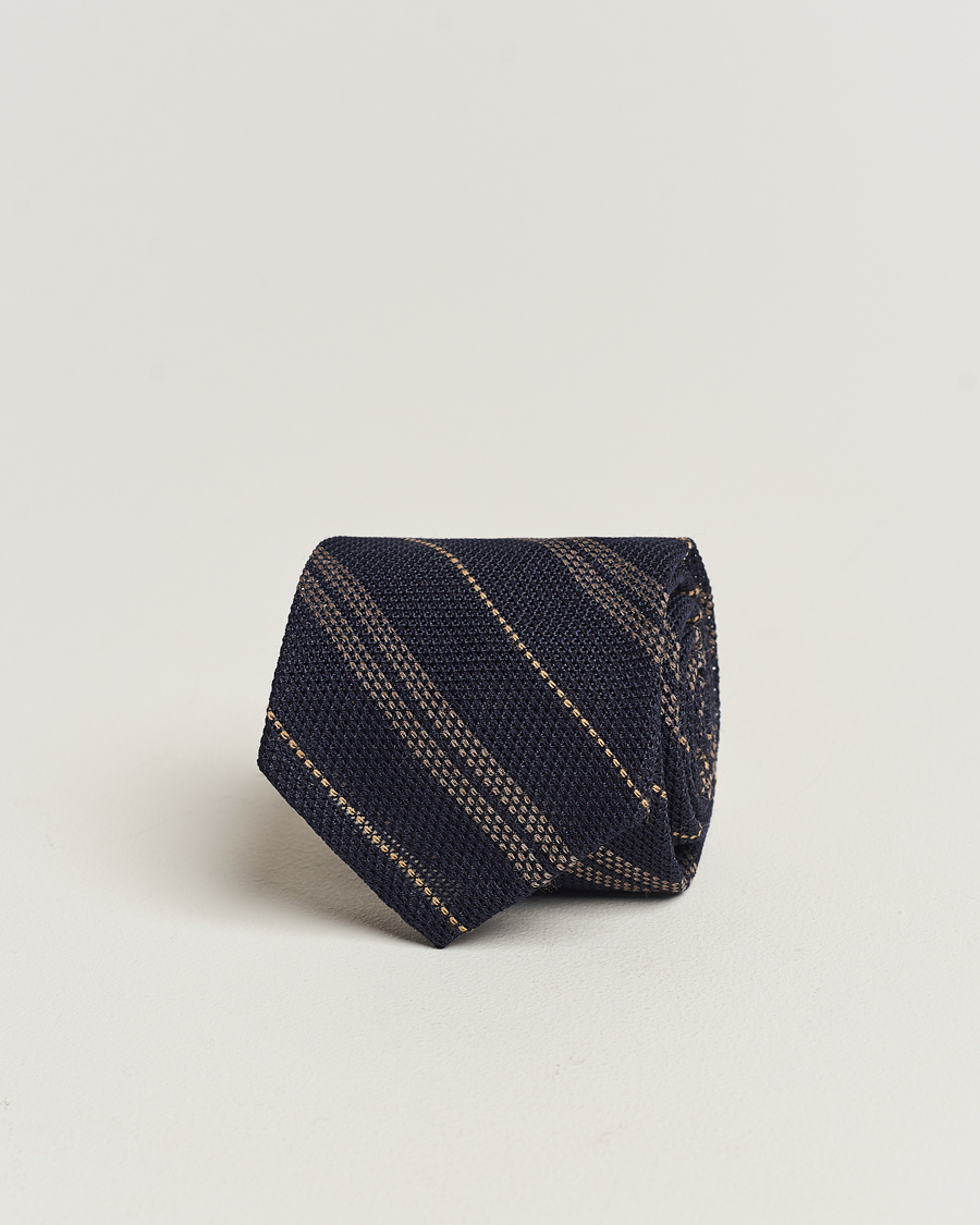 Herr | | Finamore Napoli | Regimental Grenadine Silk Tie Navy/Brown