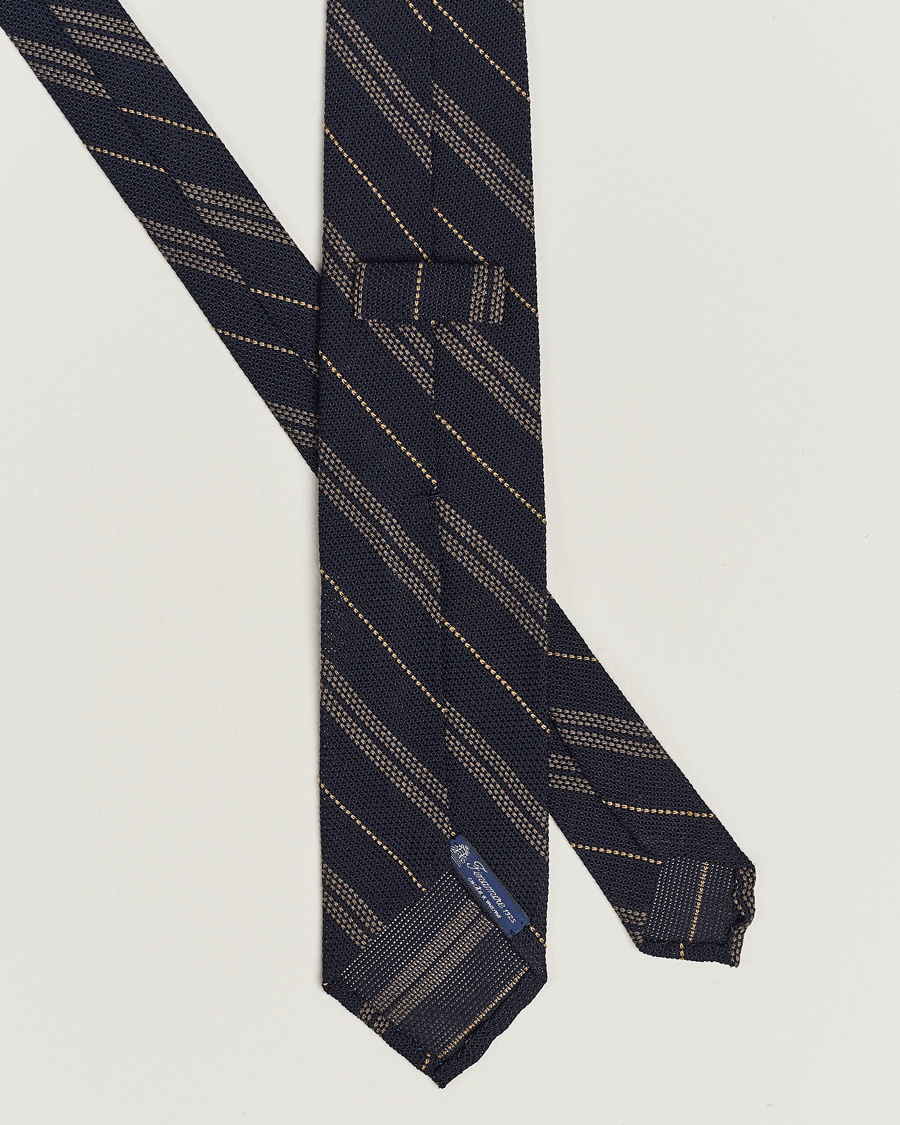 Herr | Finamore Napoli Regimental Grenadine Silk Tie Navy/Brown | Finamore Napoli | Regimental Grenadine Silk Tie Navy/Brown