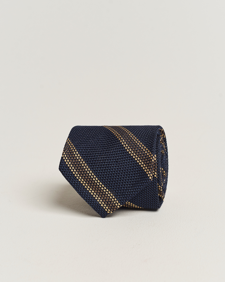Herr | Finamore Napoli Regimental Grenadine Silk Tie Navy/Brown | Finamore Napoli | Regimental Grenadine Silk Tie Navy/Brown