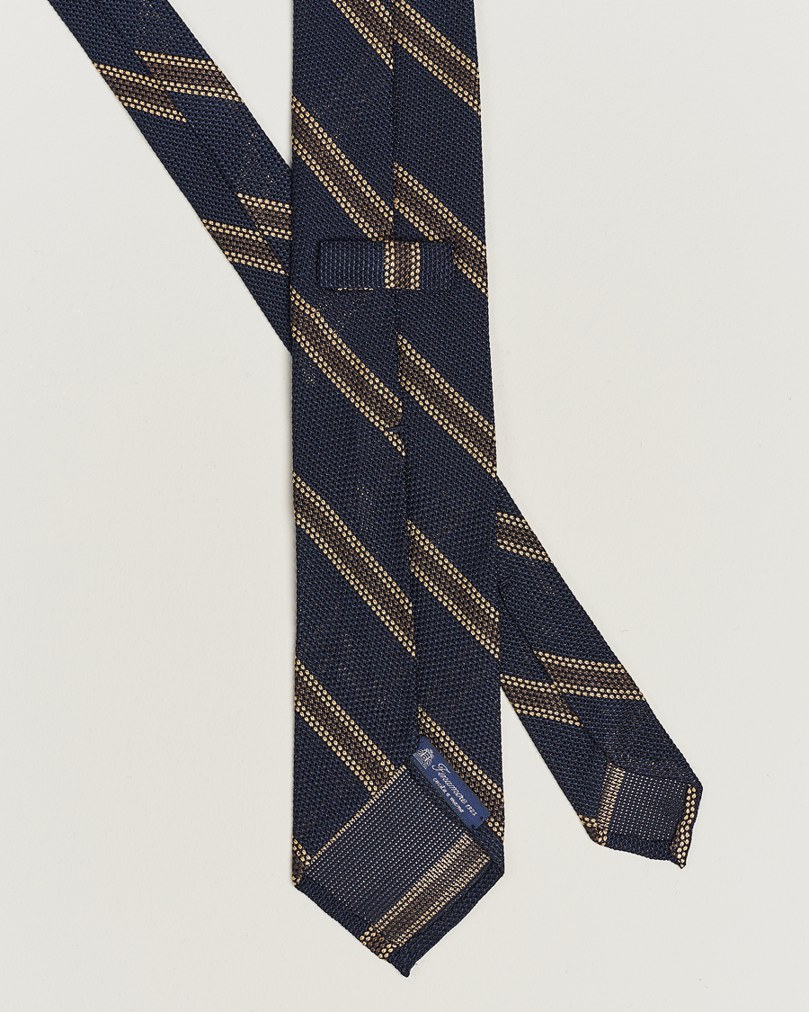 Herr | Finamore Napoli Regimental Grenadine Silk Tie Navy/Brown | Finamore Napoli | Regimental Grenadine Silk Tie Navy/Brown