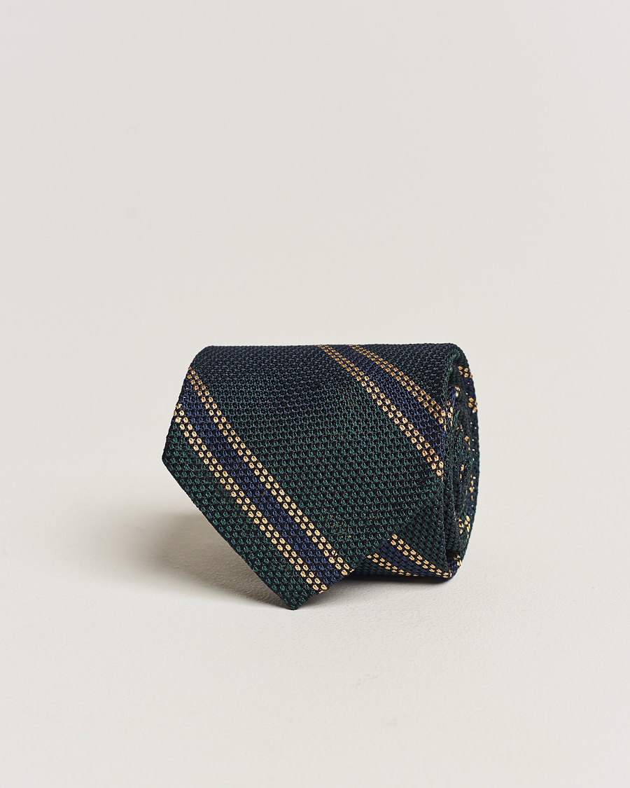Herr | Finamore Napoli Regimental Grenadine Silk Tie Green/Navy | Finamore Napoli | Regimental Grenadine Silk Tie Green/Navy