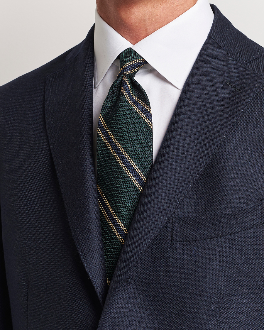 Herr | Finamore Napoli Regimental Grenadine Silk Tie Green/Navy | Finamore Napoli | Regimental Grenadine Silk Tie Green/Navy