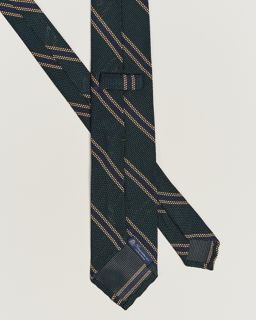 Herr | Finamore Napoli Regimental Grenadine Silk Tie Green/Navy | Finamore Napoli | Regimental Grenadine Silk Tie Green/Navy