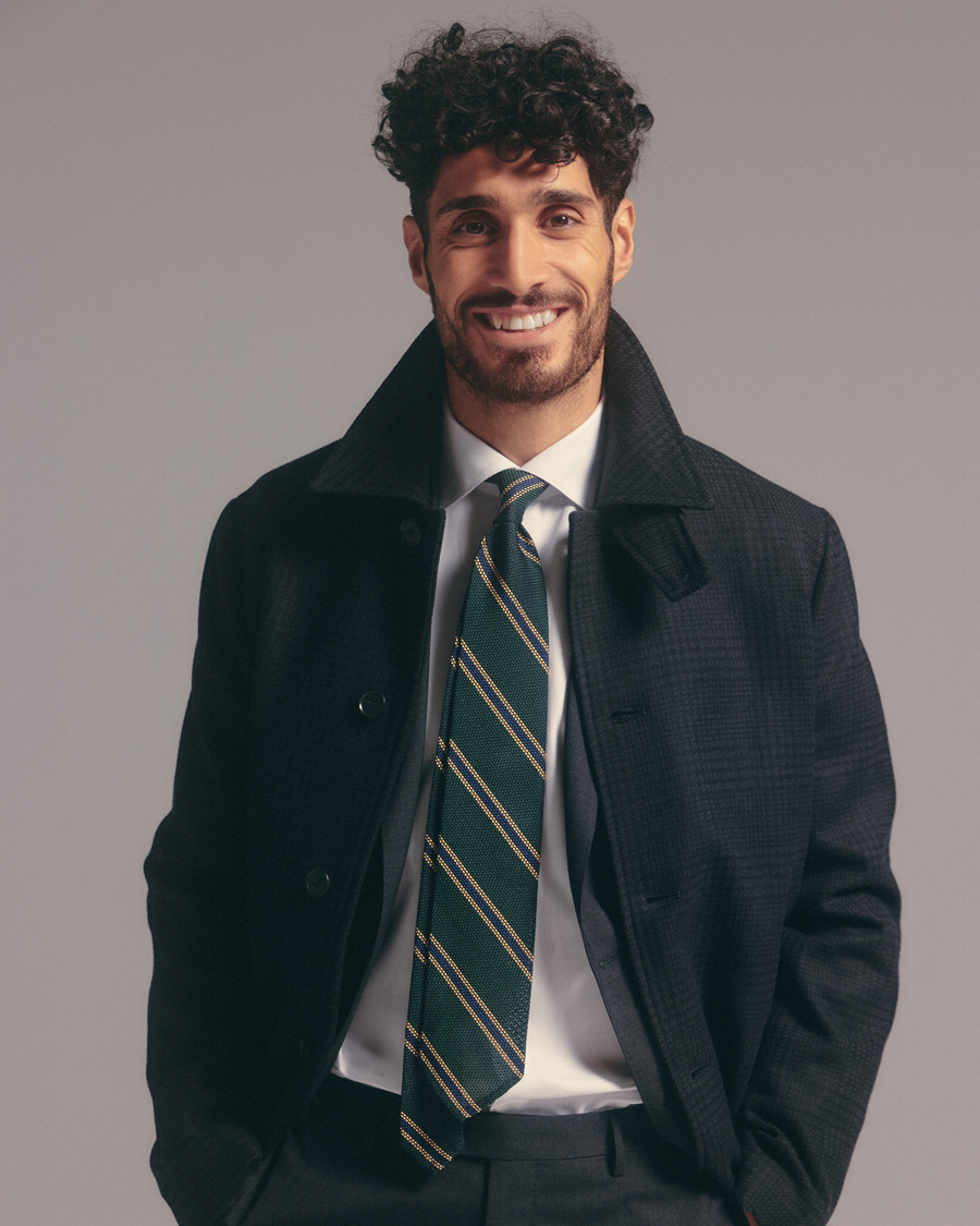 Herr | Finamore Napoli Regimental Grenadine Silk Tie Green/Navy | Finamore Napoli | Regimental Grenadine Silk Tie Green/Navy