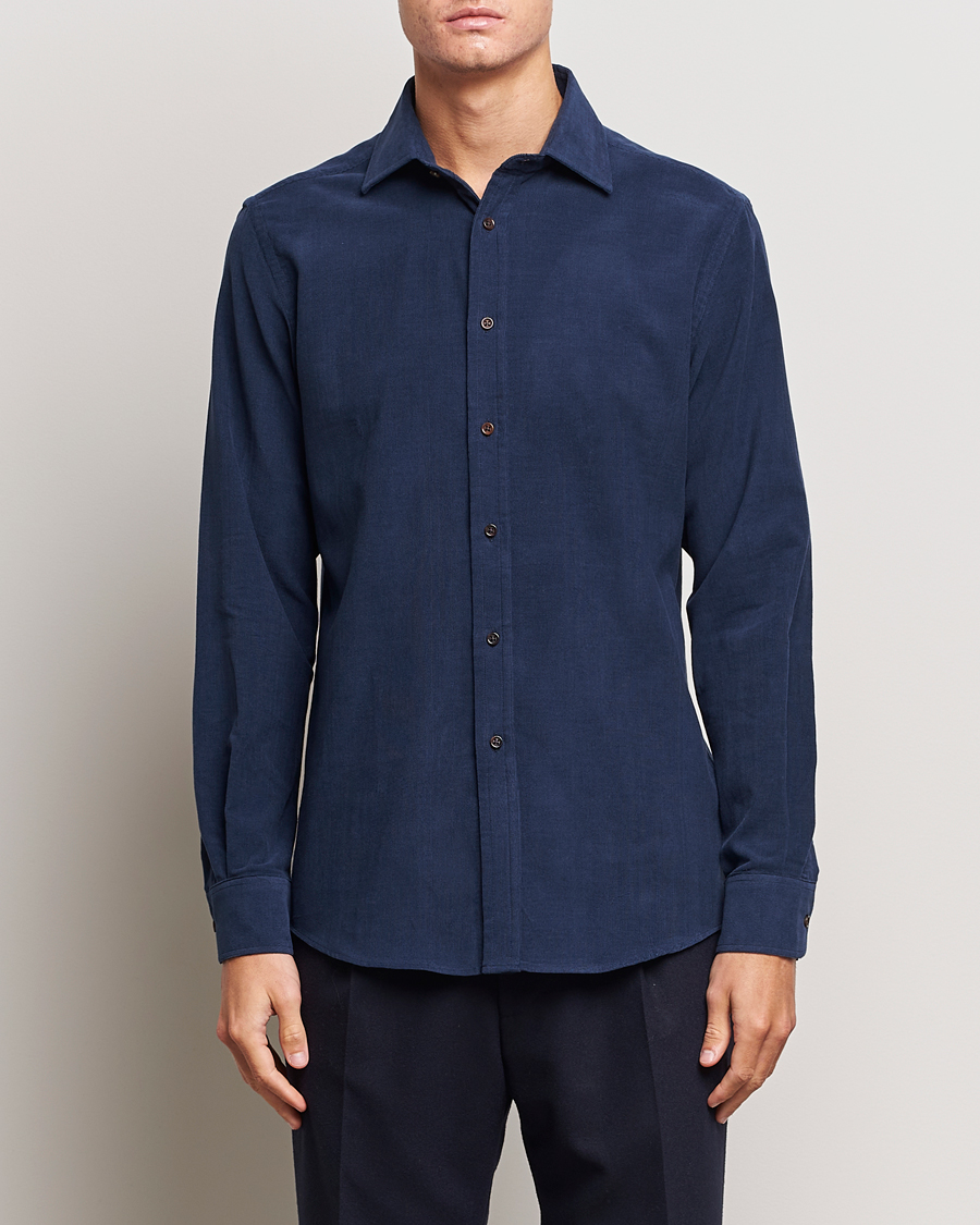 Herr | Manchesterskjortor | Ralph Lauren Purple Label | Cotton/Cashmere Corduroy Shirt Navy