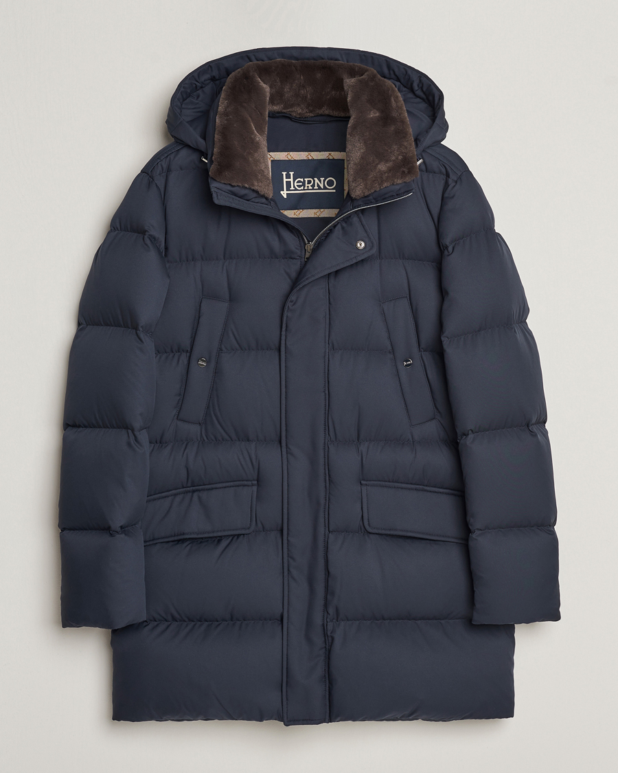 Herr | Jackor | Herno | Faux Fur Down Parka Navy