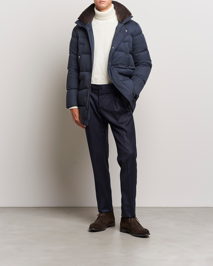 Herr | Jackor | Herno | Faux Fur Down Parka Navy