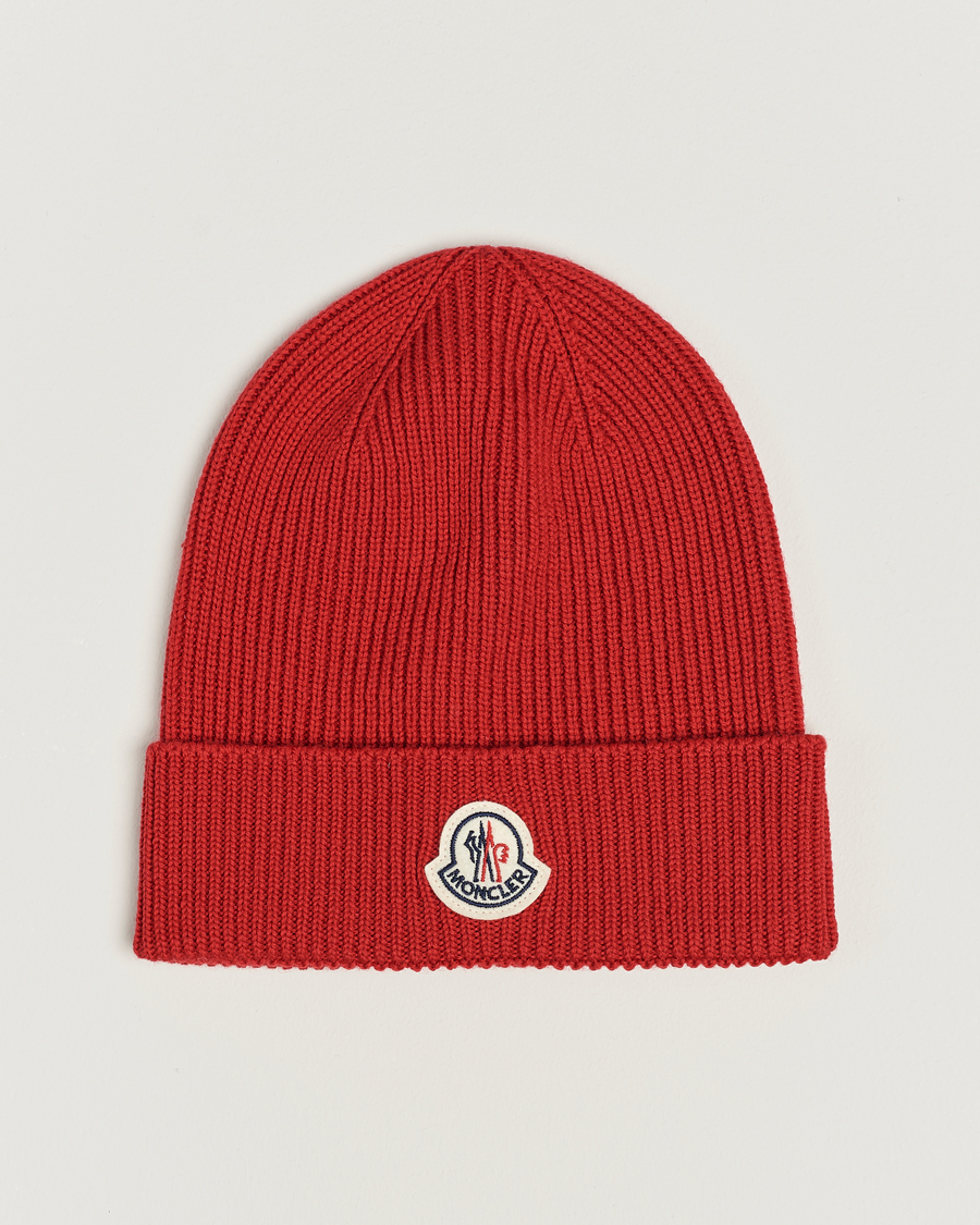 Herr | Moncler Ribbed Wool Beanie Red | Moncler | Ribbed Wool Beanie Red