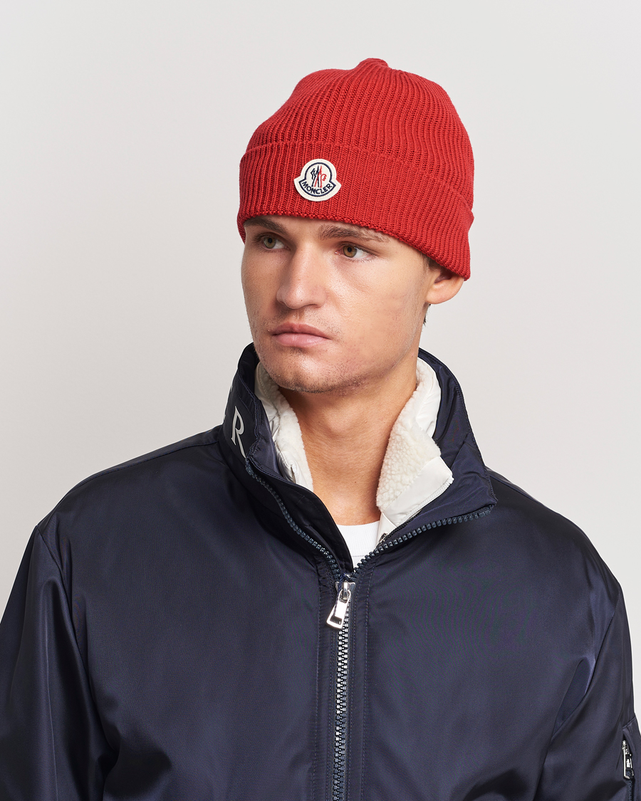 Herr | Moncler Ribbed Wool Beanie Red | Moncler | Ribbed Wool Beanie Red