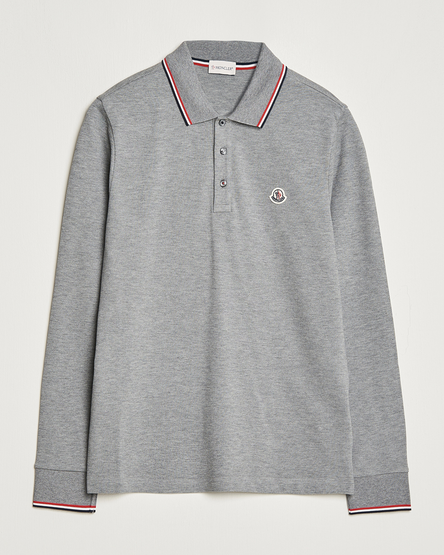 Herr | Tröjor | Moncler | Contrast Rib Long Sleeve Polo Light Grey