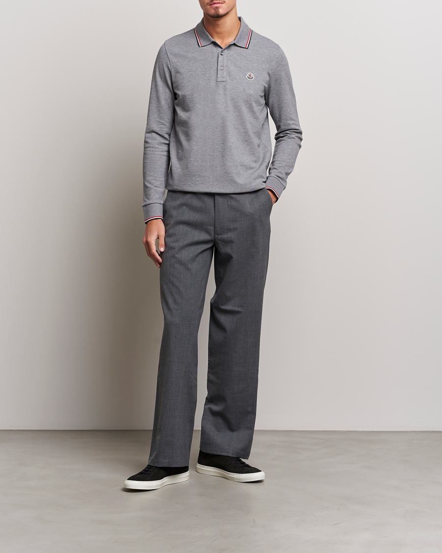 Herr | Tröjor | Moncler | Contrast Rib Long Sleeve Polo Light Grey