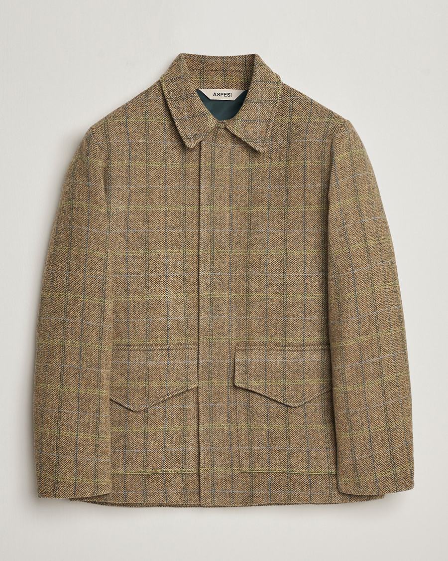 Herr | Jackor | Aspesi | Tweed Hunting Jacket Green Check