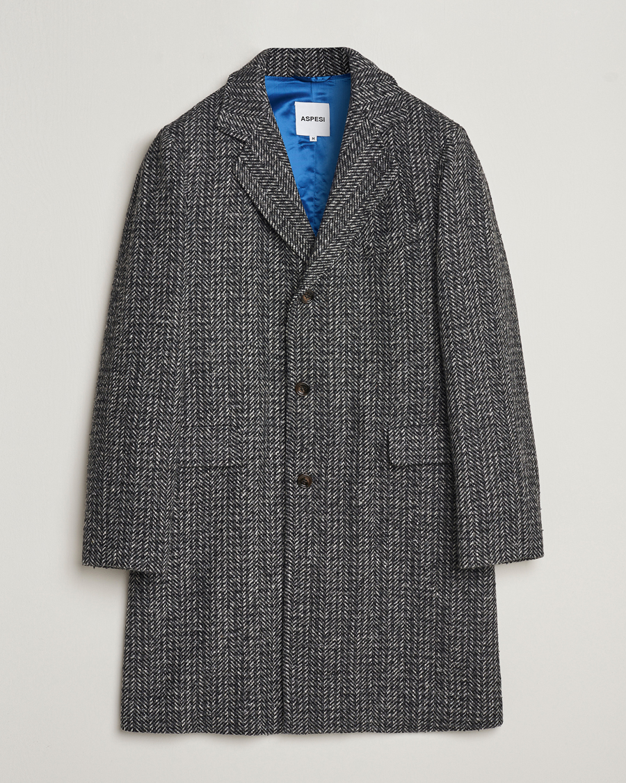 Herr | Jackor | Aspesi | Herringbone Wool Coat Grey