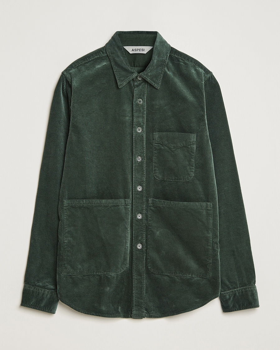 Herr | Skjortor | Aspesi | Corduroy Utility Shirt Dark Military