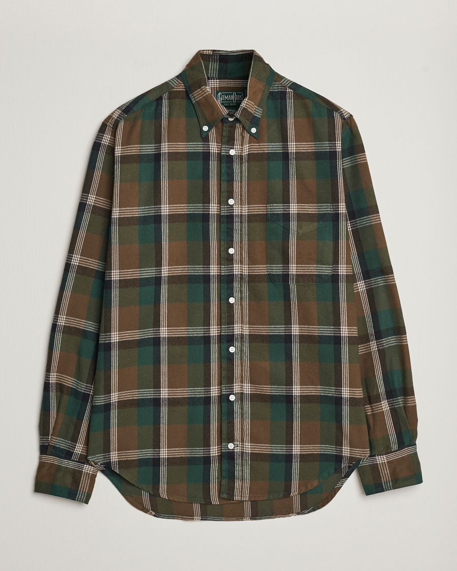 Herr | Skjortor | Gitman Vintage | Button Down Shaggy Flannel Shirt Olive Check