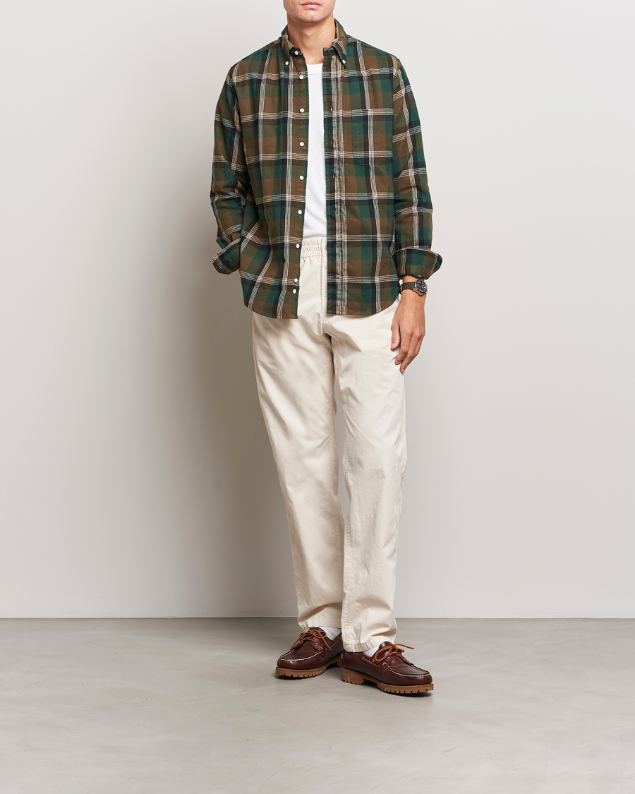 Herr | Skjortor | Gitman Vintage | Button Down Shaggy Flannel Shirt Olive Check