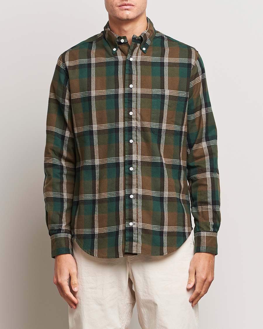Herr |  | Gitman Vintage | Button Down Shaggy Flannel Shirt Olive Check