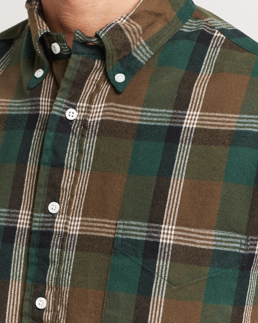 Herr | Skjortor | Gitman Vintage | Button Down Shaggy Flannel Shirt Olive Check