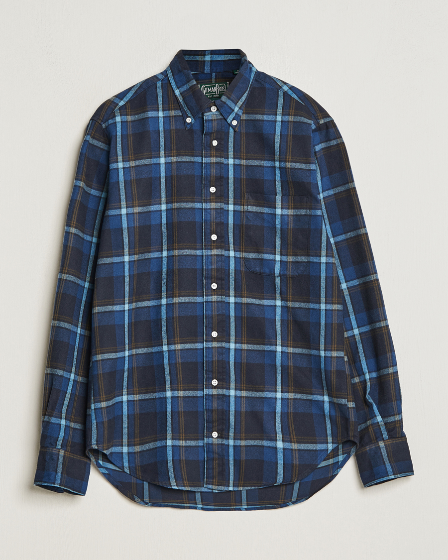 Herr | Skjortor | Gitman Vintage | Button Down Shaggy Flannel Shirt Navy Check