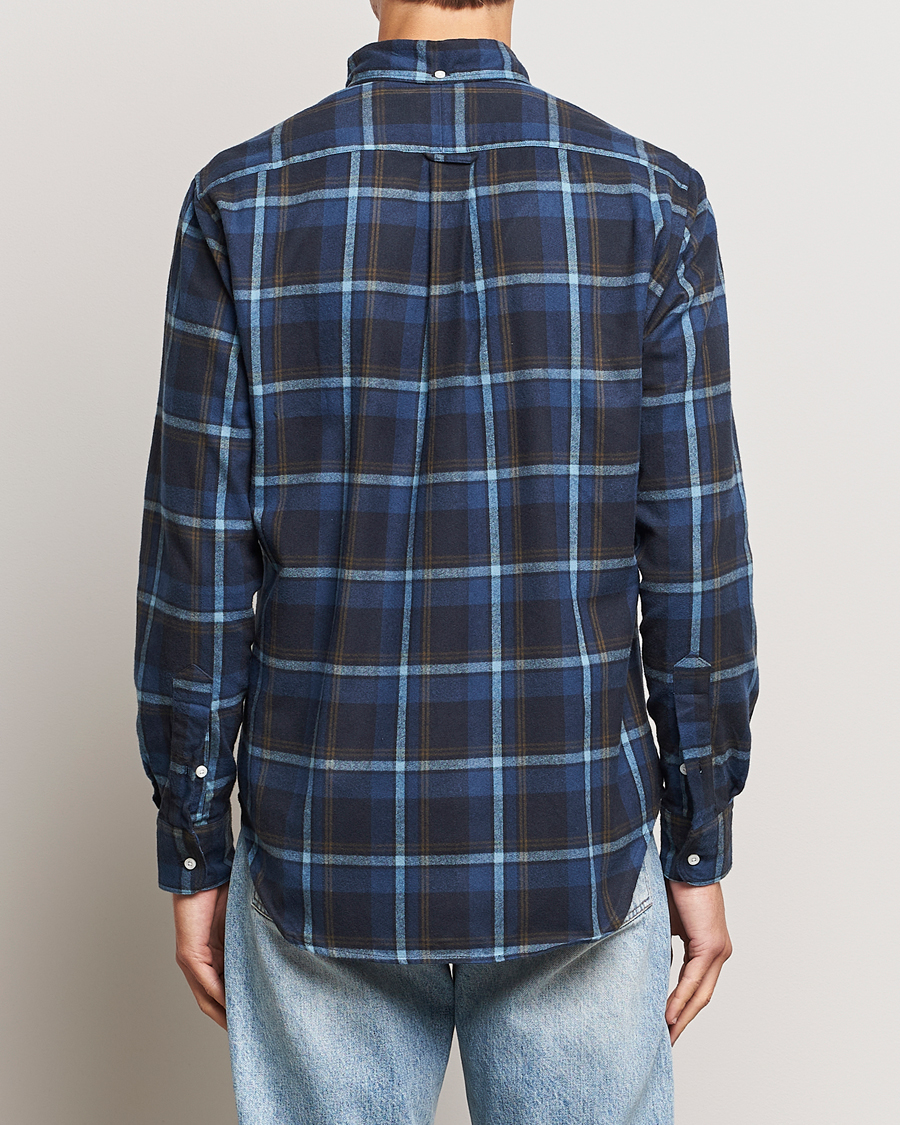 Herr | Skjortor | Gitman Vintage | Button Down Shaggy Flannel Shirt Navy Check