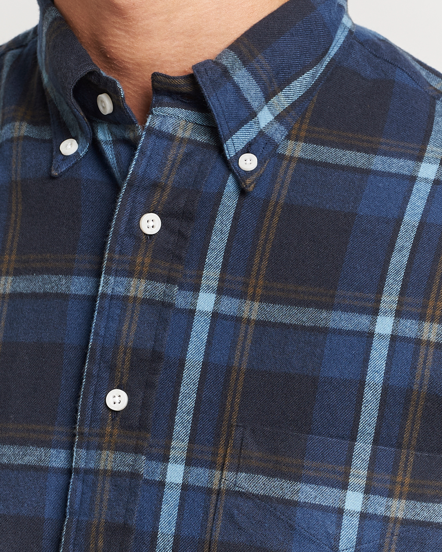 Herr | Skjortor | Gitman Vintage | Button Down Shaggy Flannel Shirt Navy Check