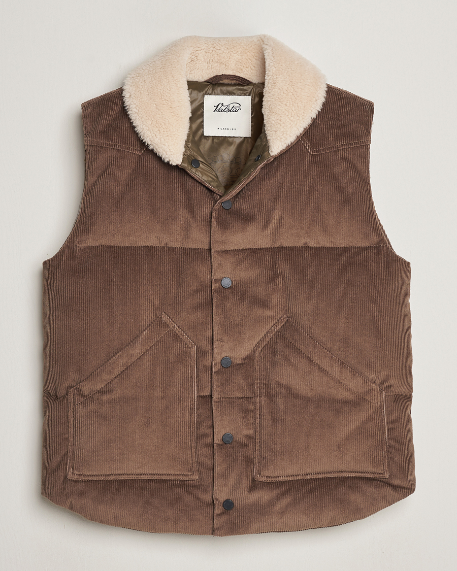 Herr | Jackor | Valstar | Corduroy Shearling Collar Down Vest Brown