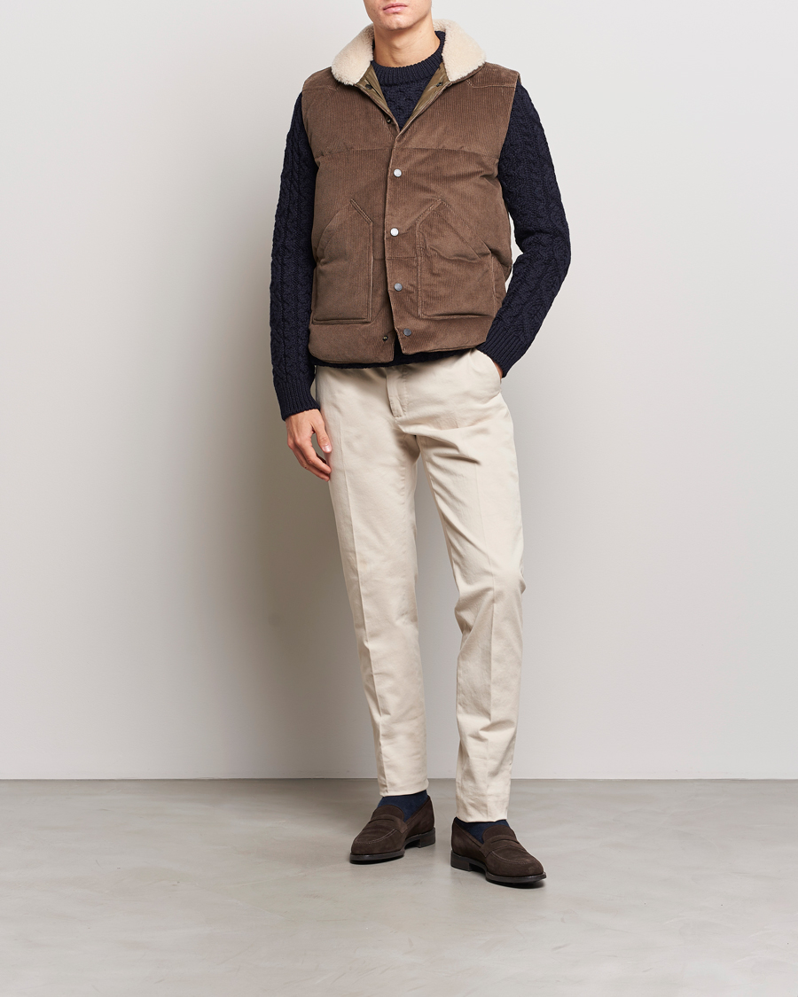 Herr | Jackor | Valstar | Corduroy Shearling Collar Down Vest Brown