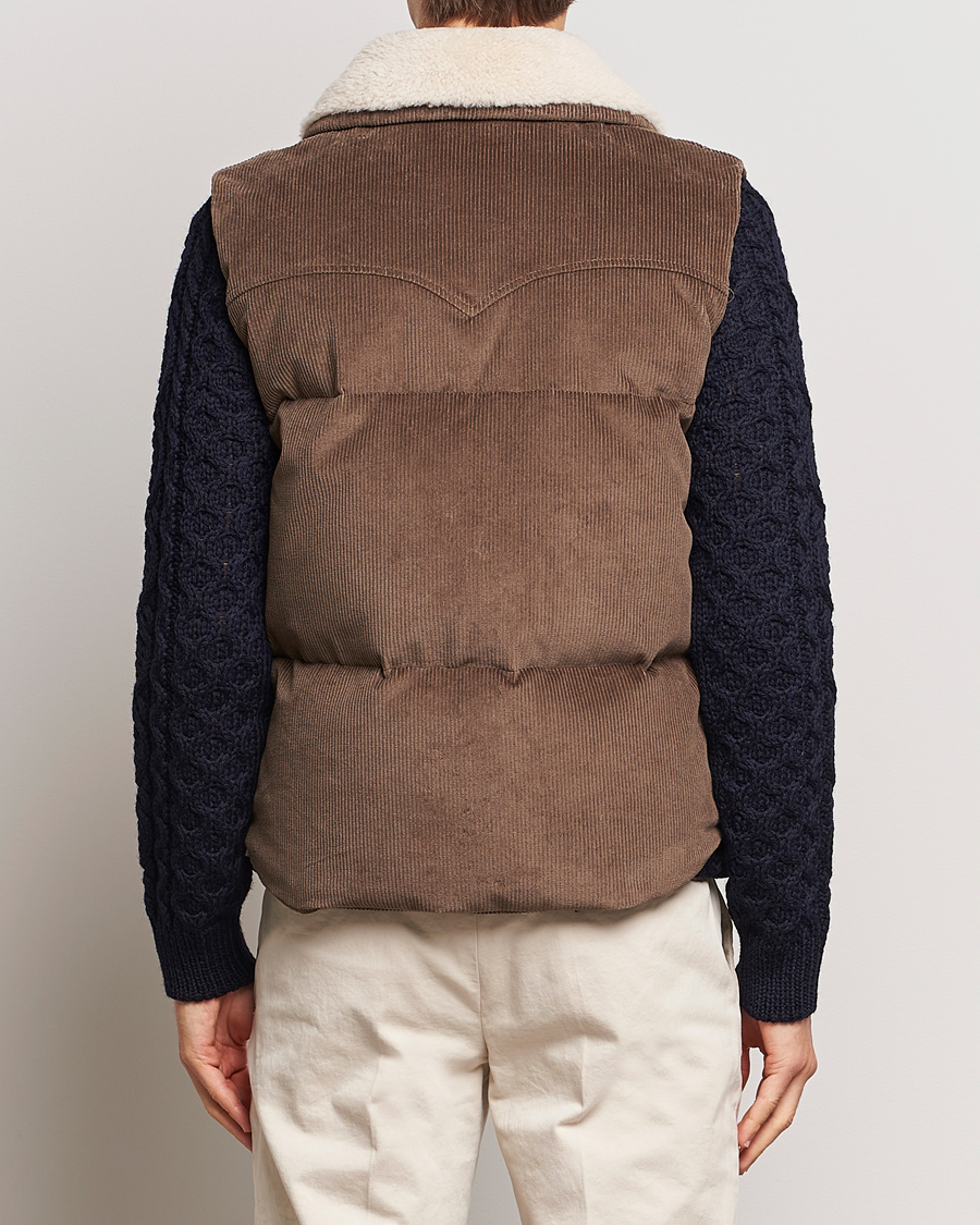 Herr | Jackor | Valstar | Corduroy Shearling Collar Down Vest Brown