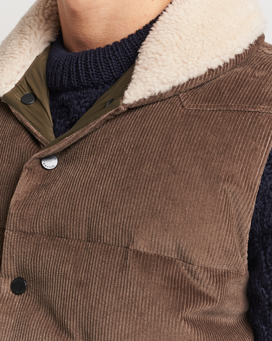 Herr | Jackor | Valstar | Corduroy Shearling Collar Down Vest Brown