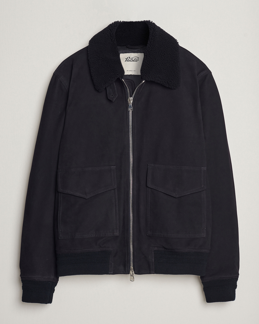 Herr | Jackor | Valstar | Shearling Collar Suede Bomber Navy