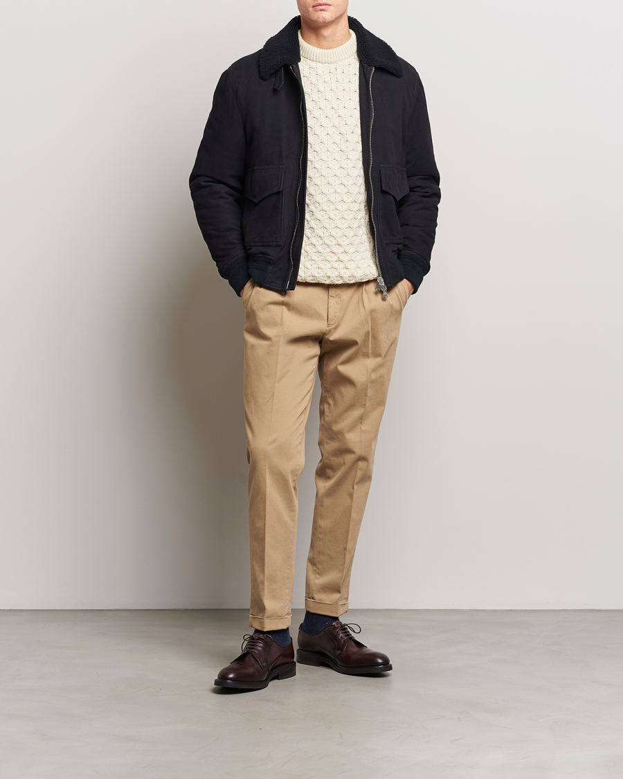 Herr | Jackor | Valstar | Shearling Collar Suede Bomber Navy