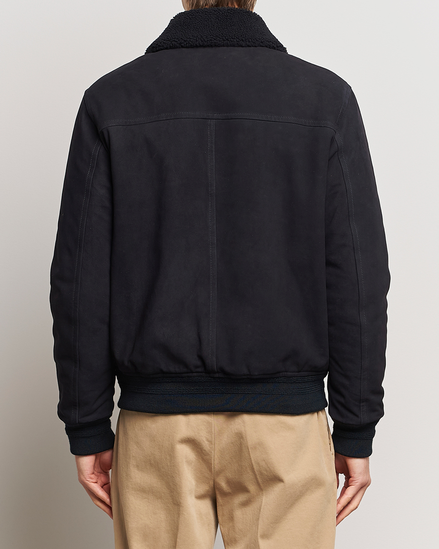Herr | Jackor | Valstar | Shearling Collar Suede Bomber Navy