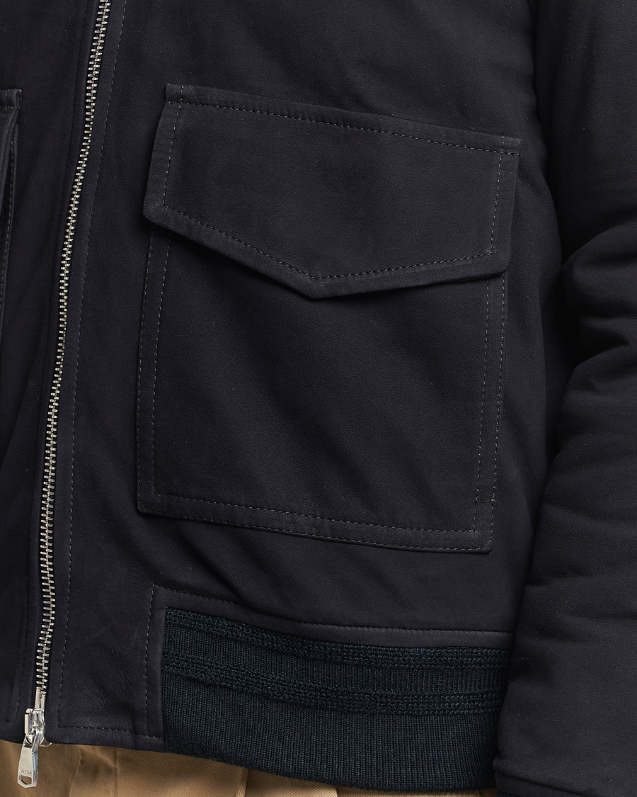 Herr | Jackor | Valstar | Shearling Collar Suede Bomber Navy